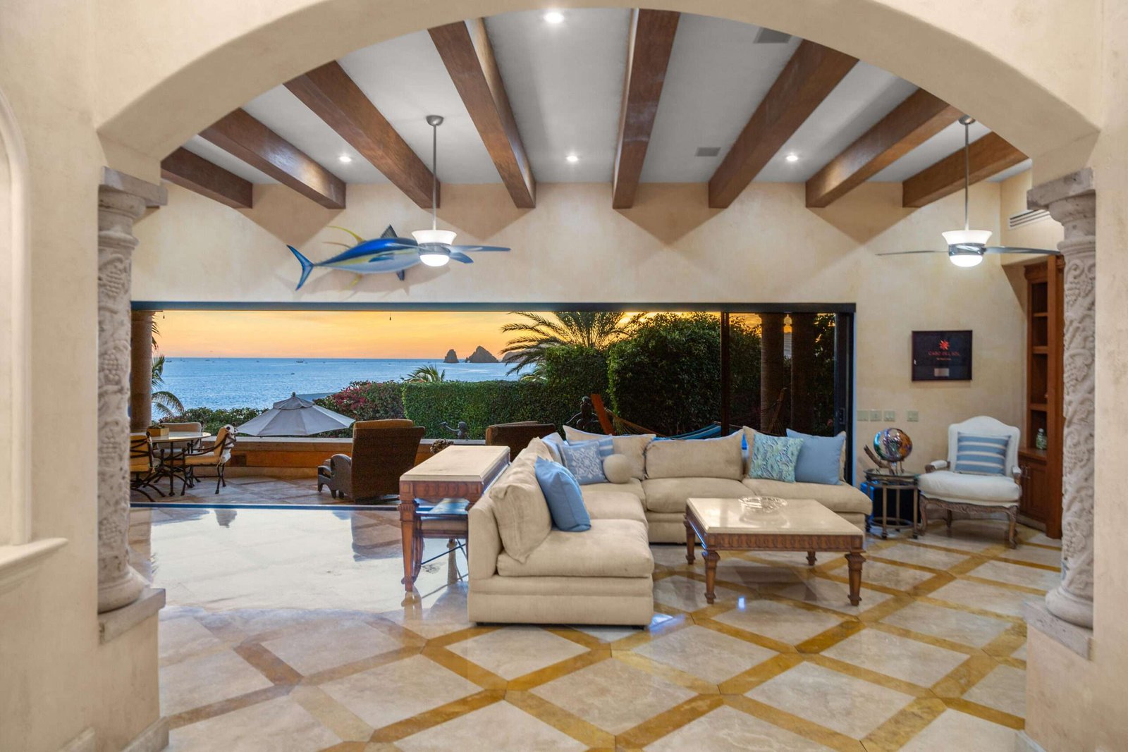 Four Seasons Cabo Park Hyatt Villa Mariposa is a stunning three-bedroom oceanfront retreat designed for those seeking privacy, tranquility, and timeless Baja elegance. Showcasing classic Hacienda-style architecture, the villa features rich wood furnishings, warm finishes, and tasteful pops of color that create an inviting and sophisticated atmosphere throughout.Wake up to the soothing sound of the waves and spend your days enjoying the private pool and hot tub overlooking the Sea of Cortez. The expansive terrace provides the perfect setting for al fresco dining, sunset cocktails, or simply relaxing while watching whales pass by during the season.The gourmet kitchen is equipped with high-end appliances and complemented by a charming breakfast nook. See more... The open-concept living and dining areas seamlessly connect to the spacious terrace, maximizing indoor-outdoor living and capturing breathtaking ocean for sale