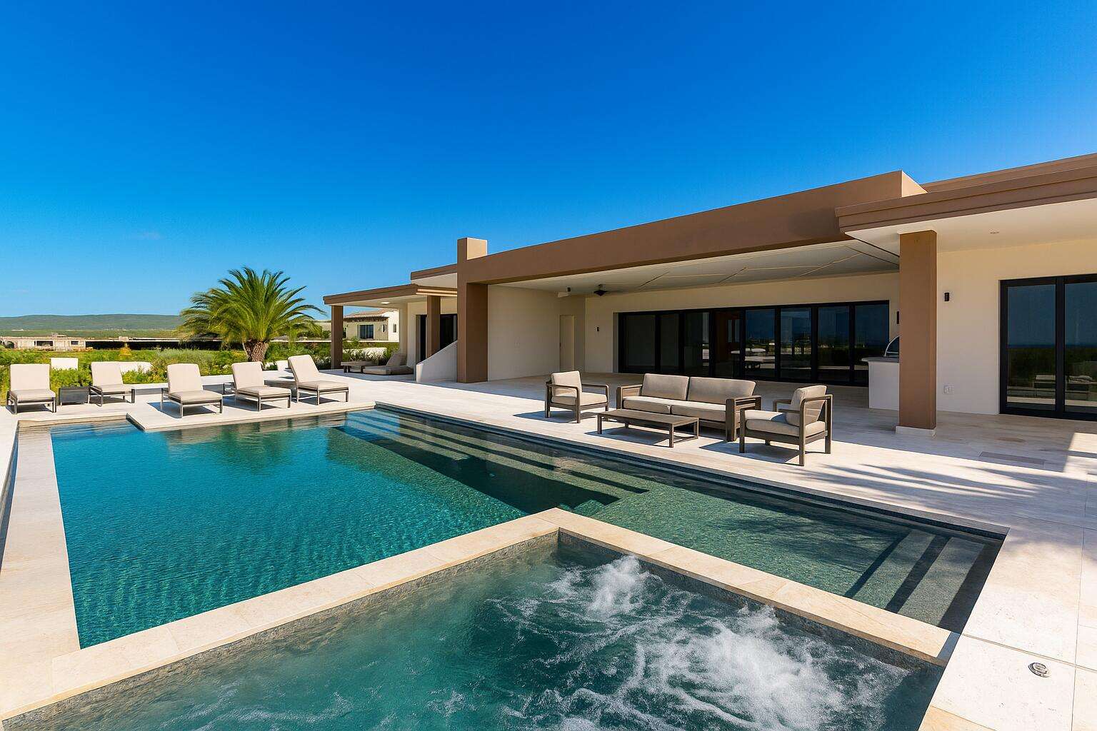 Four Seasons Cabo Fundadores Villa Maralta 62 offers contemporary coastal living in Puerto Los Cabos.This newly built 5-bedroom residence is designed around seamless indoor-outdoor flow, with main living areas opening toward the terrace, pool, and ocean for sale