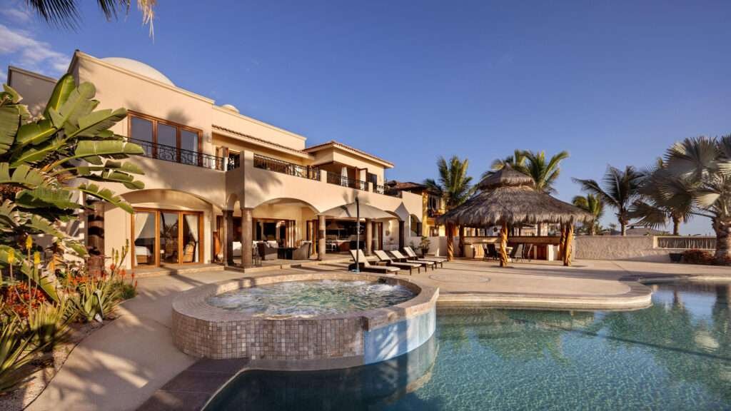 Four Seasons Cabo Park Hyatt Villa Mariposa is a stunning three-bedroom oceanfront retreat designed for those seeking privacy, tranquility, and timeless Baja elegance. Showcasing classic Hacienda-style architecture, the villa features rich wood furnishings, warm finishes, and tasteful pops of color that create an inviting and sophisticated atmosphere throughout.Wake up to the soothing sound of the waves and spend your days enjoying the private pool and hot tub overlooking the Sea of Cortez. The expansive terrace provides the perfect setting for al fresco dining, sunset cocktails, or simply relaxing while watching whales pass by during the season.The gourmet kitchen is equipped with high-end appliances and complemented by a charming breakfast nook. See more... The open-concept living and dining areas seamlessly connect to the spacious terrace, maximizing indoor-outdoor living and capturing breathtaking ocean – Hacienda Del Pacifico, Pacific, BS