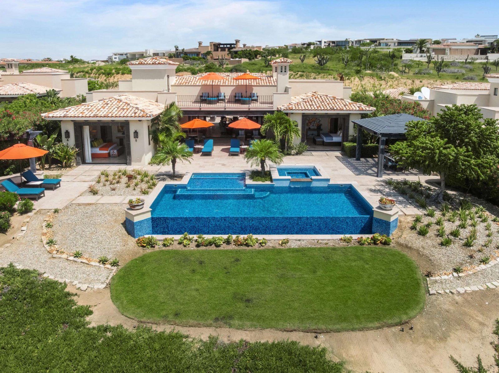 Four Seasons Cabo Golf Villas Welcome to Golf Villa 49 at Diamante Cabo San Lucas, where timeless architecture, elevated desert living, and exceptional value converge within one of Los Cabos' most prestigious private communities.Ideally situated just steps from the Oasis Short Course, this stunning hacienda-inspired villa is centered around a private courtyard, creating a seamless blend of indoor and outdoor living. Thoughtfully designed for both entertaining and everyday comfort, the expansive great room opens effortlessly to the terrace and courtyard, offering an inviting flow throughout the home. Offered fully furnished and turnkey, the residence comfortably accommodates up to 12 guests across five spacious bedrooms and five bathrooms, including two luxurious primary suites. Vaulted ceilings enhance the sense of scale and sophistication, while the well-designed layout provides both privacy and generous gathering spaces for family and guests alike.Recently refreshed, the villa features a newly retiled infinity-edge pool and beautifully reupholstered outdoor furnishings, enhancing the home's already exceptional outdoor living experience. Additional features include indoor and outdoor showers, deep soaking tubs, a terrace fireplace, and multiple outdoor entertaining spaces including a beautifully appointed courtyard and grilling area--perfect for enjoying Cabo's – Oasis Golf Villa #49, Pacific, Pacific, BS