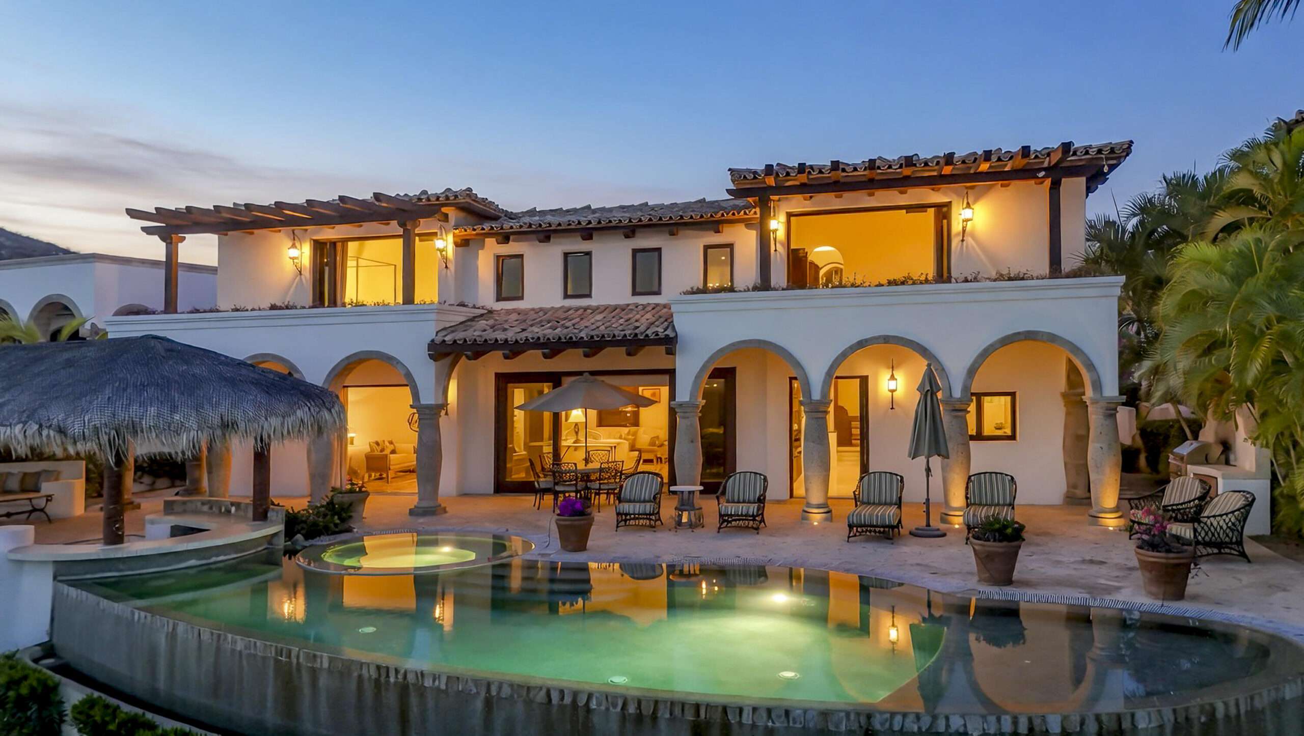 Four Seasons Cabo Las Colinas Welcome to Casa Van Brunt located in Las Colinas in the private resort community of Cabo Del Sol. This residence is a two-story home sitting on nearly 12,000 square feet of land. The home is delivered fully furnished and overlooks the 12th hole of the Cove Club Golf Course. Enjoy it's outdoor living space with a large palapa and infinity-edge pool with for sale
